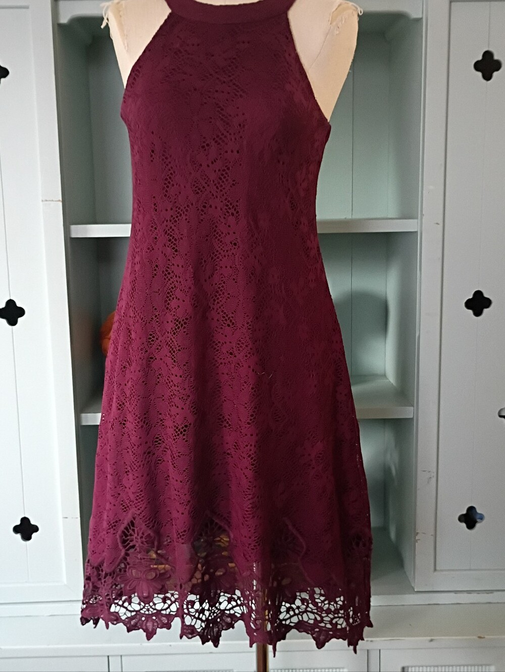 Rich Maroon Lace Dinner Dress.